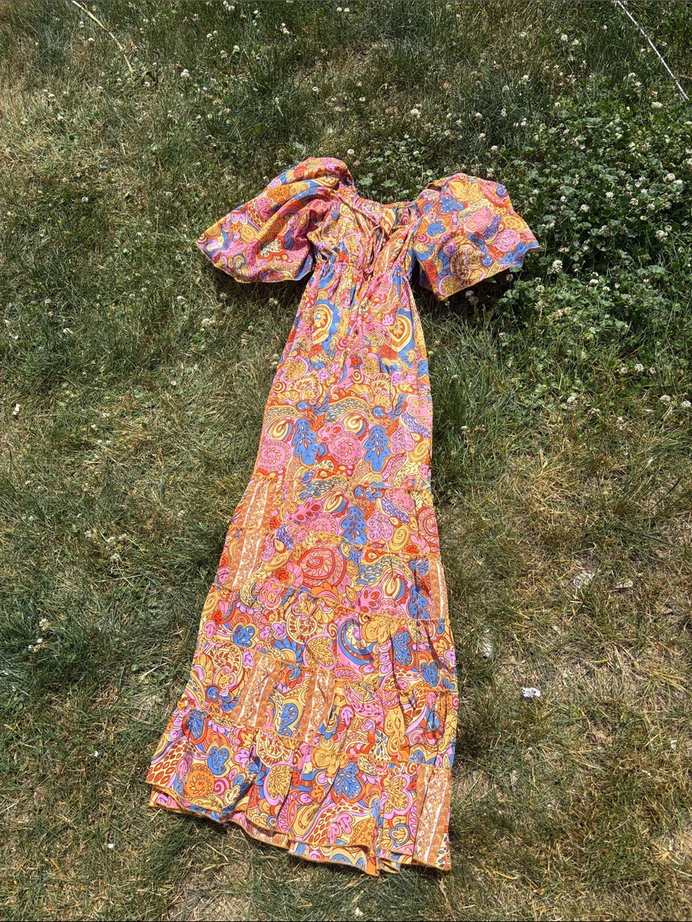 Boho Puff-Sleeve Maxi Dress in Multicolor Paisley